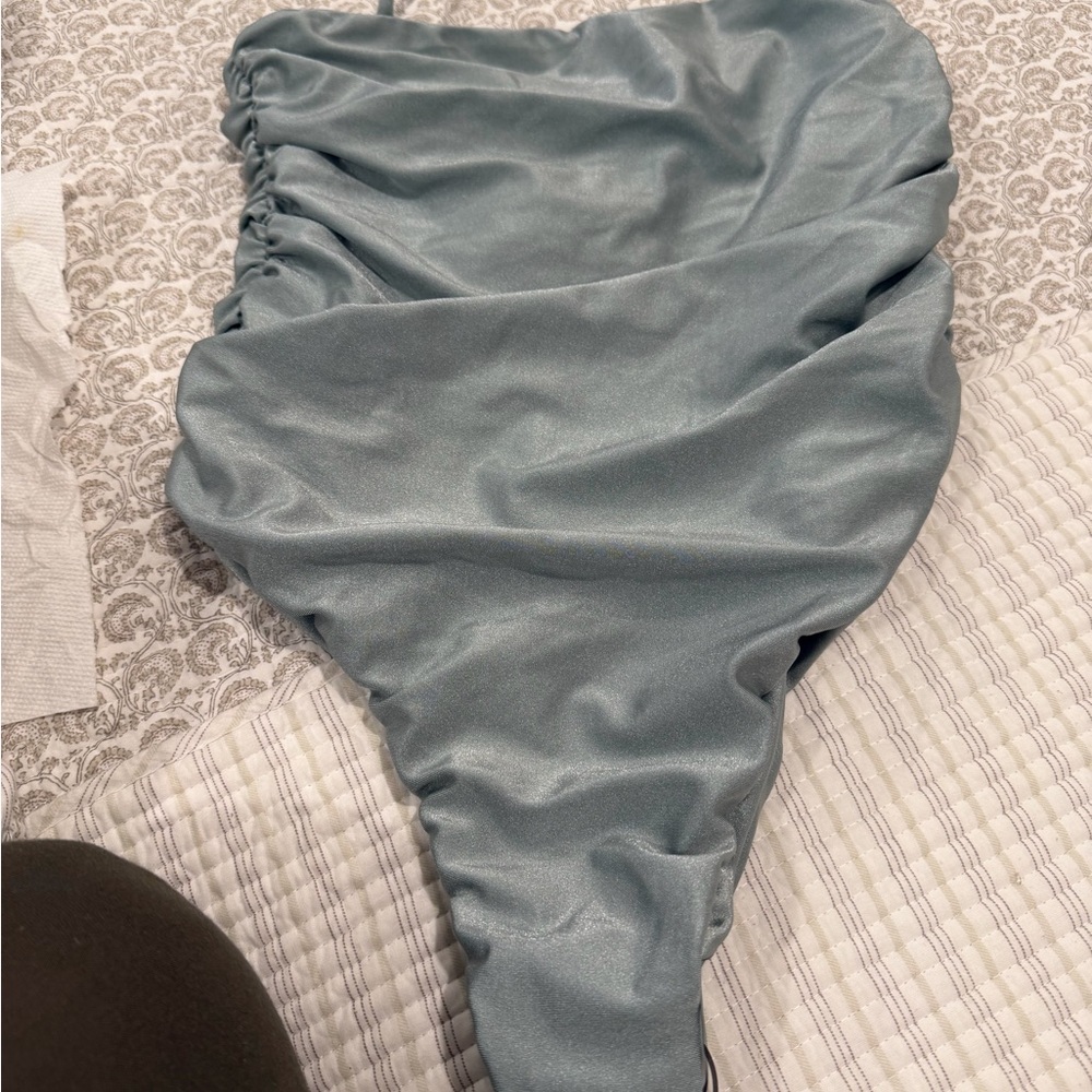Satin-Look Ruched Skirt in Dusty Blue